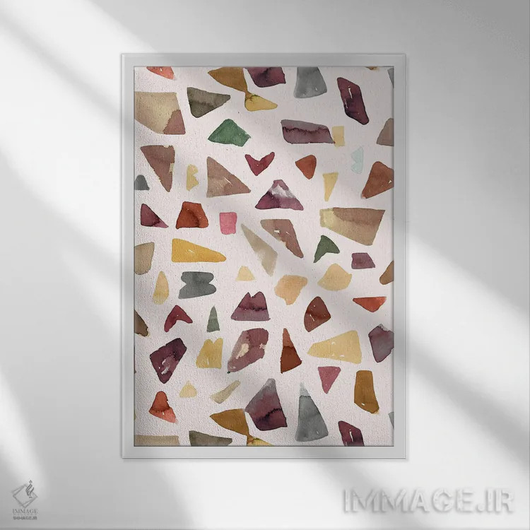 تابلو انتزاعی موزاییک معدنی آبرنگی اثر نینولا دیزاین - نمای قابدار سفید