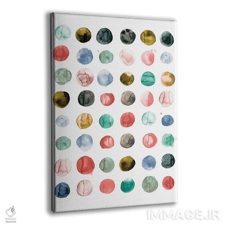 تابلو مینیمال دایره های آبرنگی به رنگ مرجانی و سبز اثر نینولا دیزاین - نمای پرسپکتیو محصول