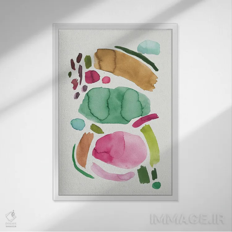 تابلو مینیمال طرح انتزاعی مینیمال صورتی و سبز اثر نینولا دیزاین - نمای قابدار سفید