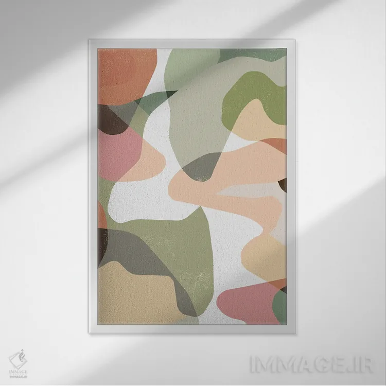 تابلو مینیمال استتار انتزاعی به رنگ سفالی اثر نینولا دیزاین - نمای قابدار سفید