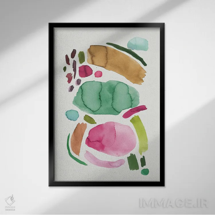 تابلو مینیمال طرح انتزاعی مینیمال صورتی و سبز اثر نینولا دیزاین - نمای قابدار مشکی