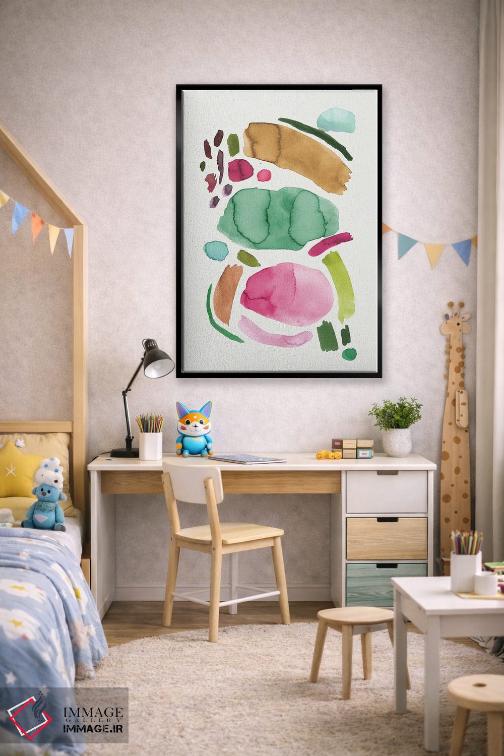 تابلو مینیمال طرح انتزاعی مینیمال صورتی و سبز اثر نینولا دیزاین - D1B