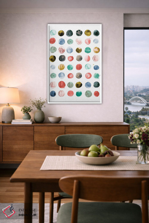 تابلو مینیمال دایره های آبرنگی به رنگ مرجانی و سبز اثر نینولا دیزاین - D6W