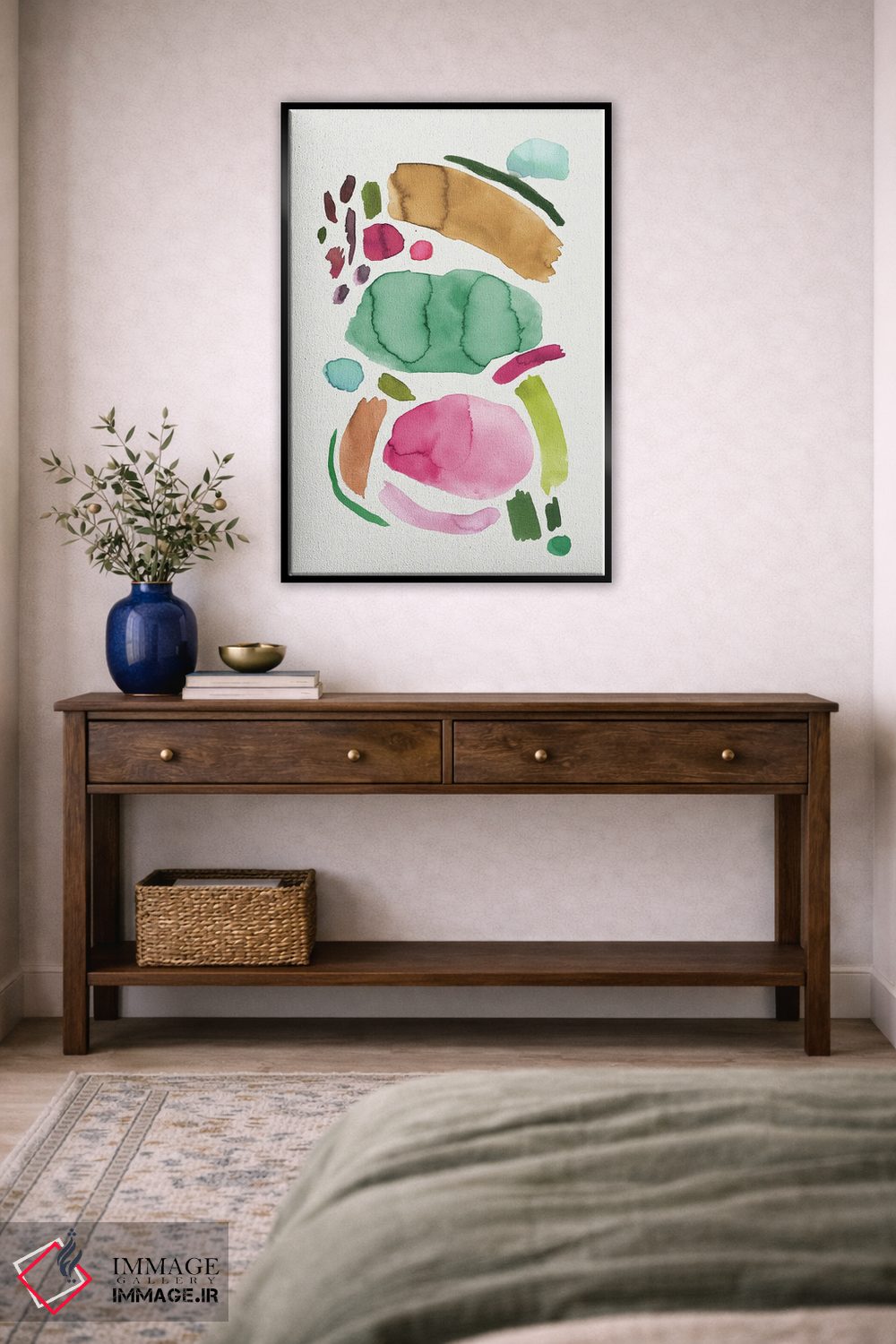 تابلو مینیمال طرح انتزاعی مینیمال صورتی و سبز اثر نینولا دیزاین - D4B