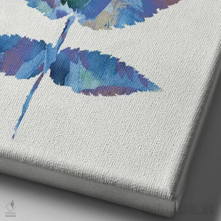 تابلو مینیمال برگ گیاهی جنگلی آبی اثر نینولا دیزاین - نمای نزدیک بافت بوم