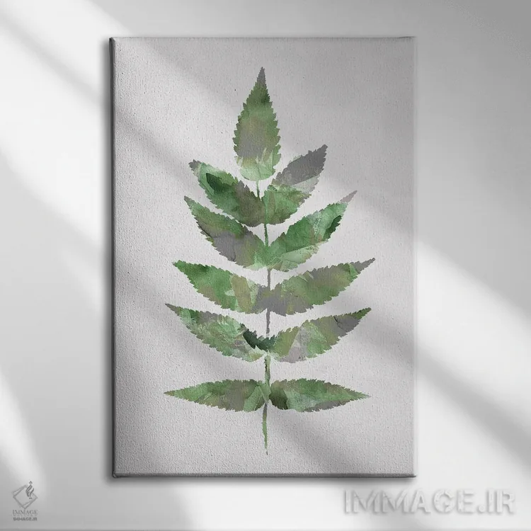تابلو مینیمال برگ جنگلی سبز اثر نینولا دیزاین - نمای روبهرو روی دیوار
