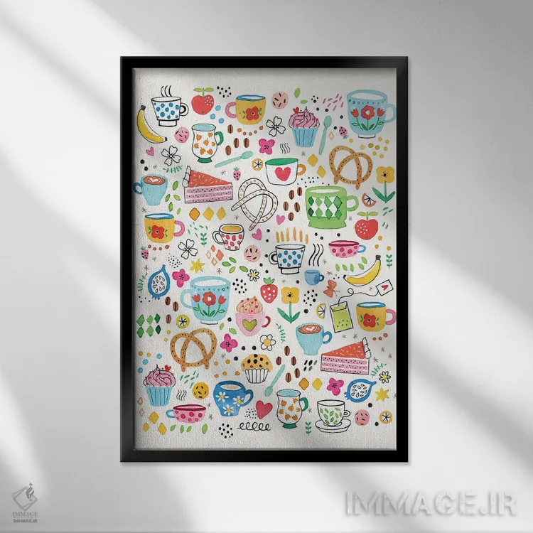 تابلو دکوراتیو قهوه، چای، میان وعده و نانوایی اثر نینولا دیزاین - نمای قابدار مشکی