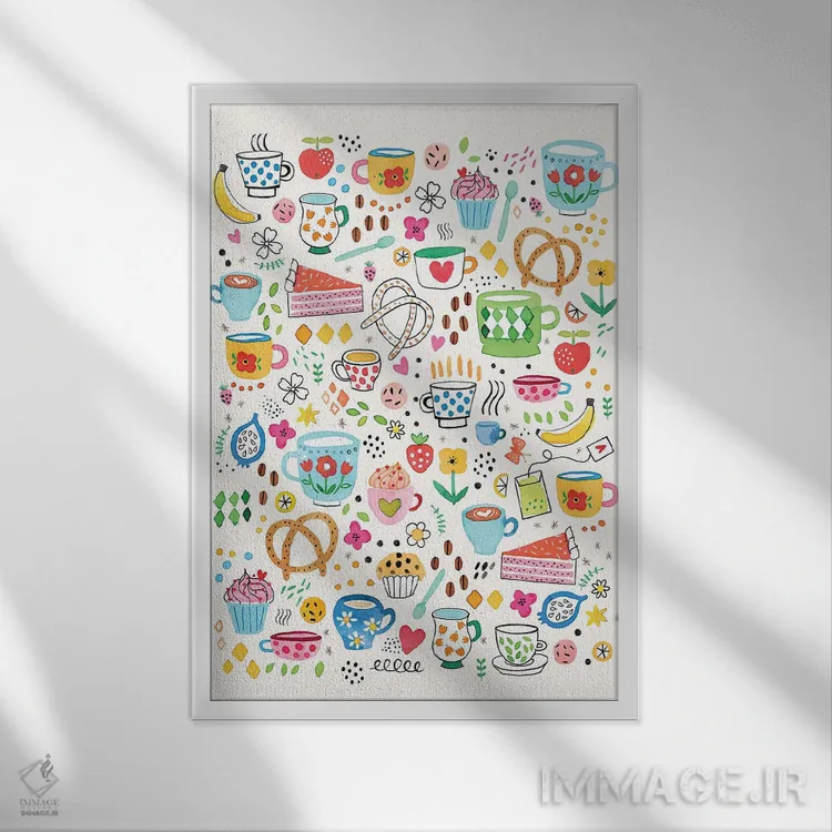 تابلو دکوراتیو قهوه، چای، میان وعده و نانوایی اثر نینولا دیزاین - نمای قابدار سفید