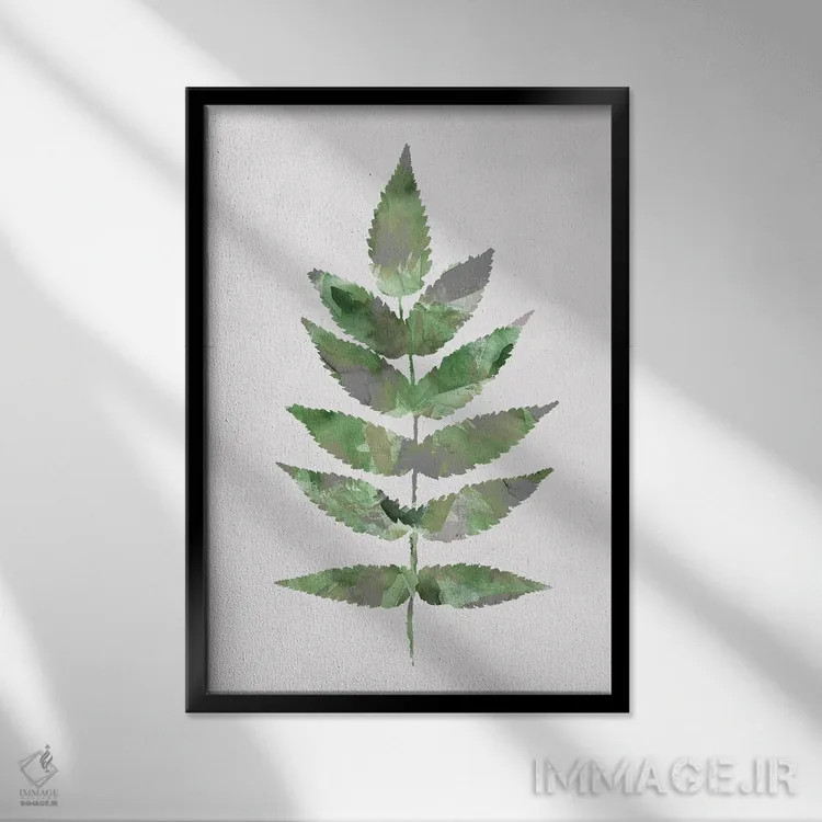 تابلو مینیمال برگ جنگلی سبز اثر نینولا دیزاین - نمای قابدار مشکی