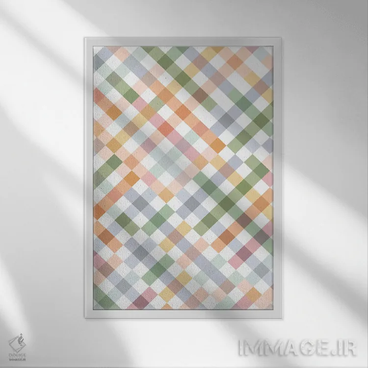 تابلو انتزاعی شطرنجی گیگن تابستانی کلبه ای اثر نینولا دیزاین - نمای قابدار سفید