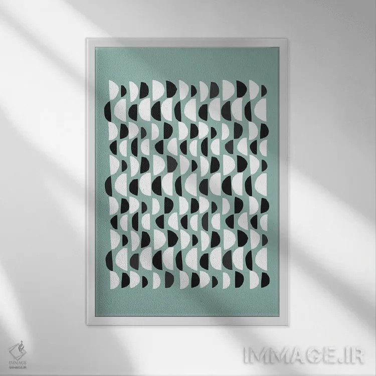 تابلو مینیمال نیم ماه های اسکانباوراویایی با رنگ نعناعی اثر نینولا دیزاین - نمای قابدار سفید