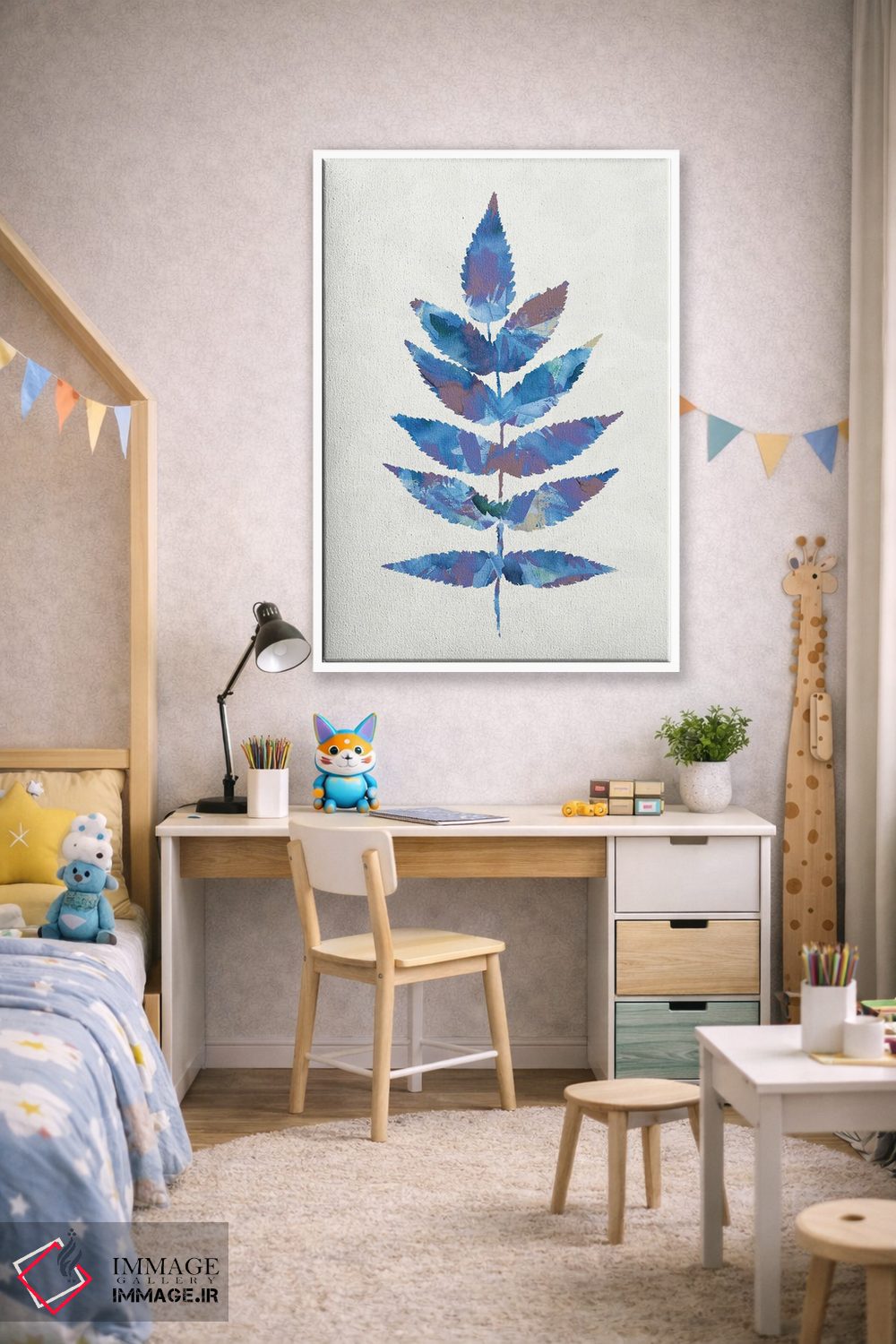 تابلو مینیمال برگ گیاهی جنگلی آبی اثر نینولا دیزاین - D2W