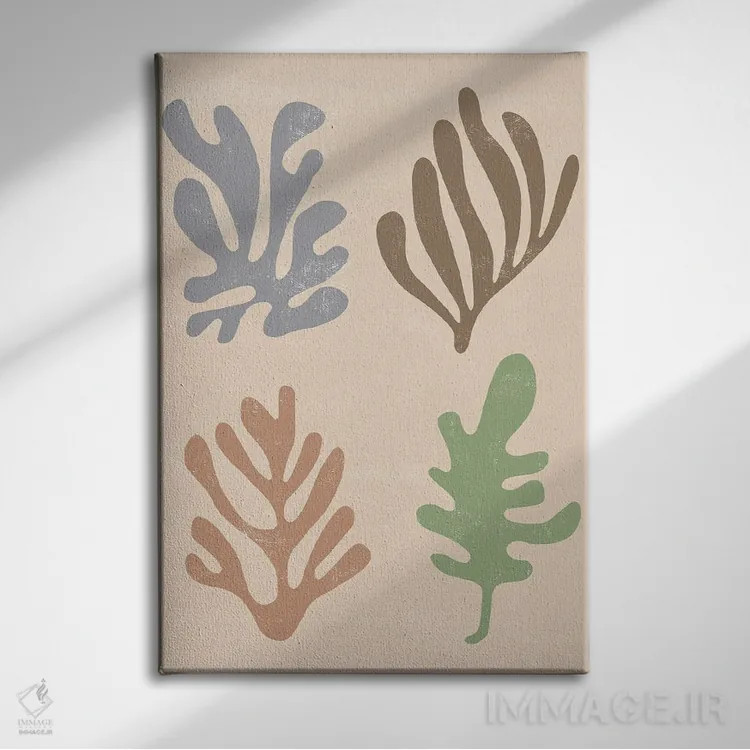 تابلو مینیمال برگ های گیاهی découpage با سبک ماتیس اثر نینولا دیزاین - نمای روبهرو روی دیوار