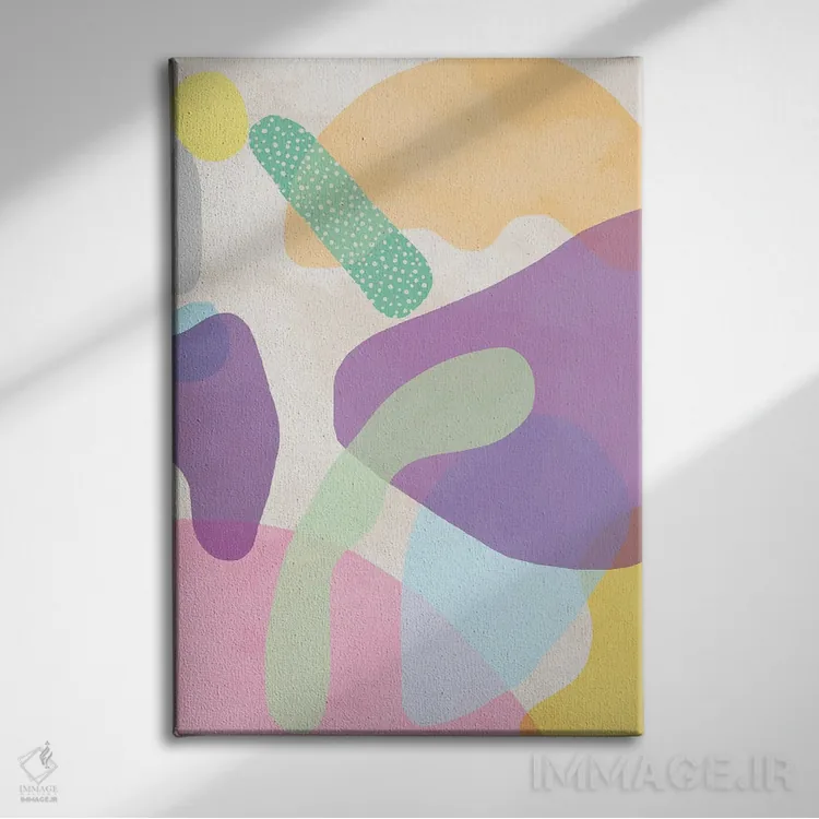 تابلو مینیمال اشکال انتزاعی ارگانیک بنفش اثر نینولا دیزاین - نمای روبهرو روی دیوار