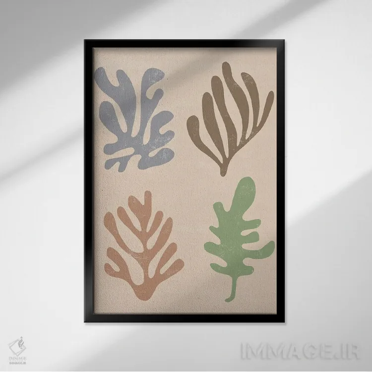 تابلو مینیمال برگ های گیاهی découpage با سبک ماتیس اثر نینولا دیزاین - نمای قابدار مشکی