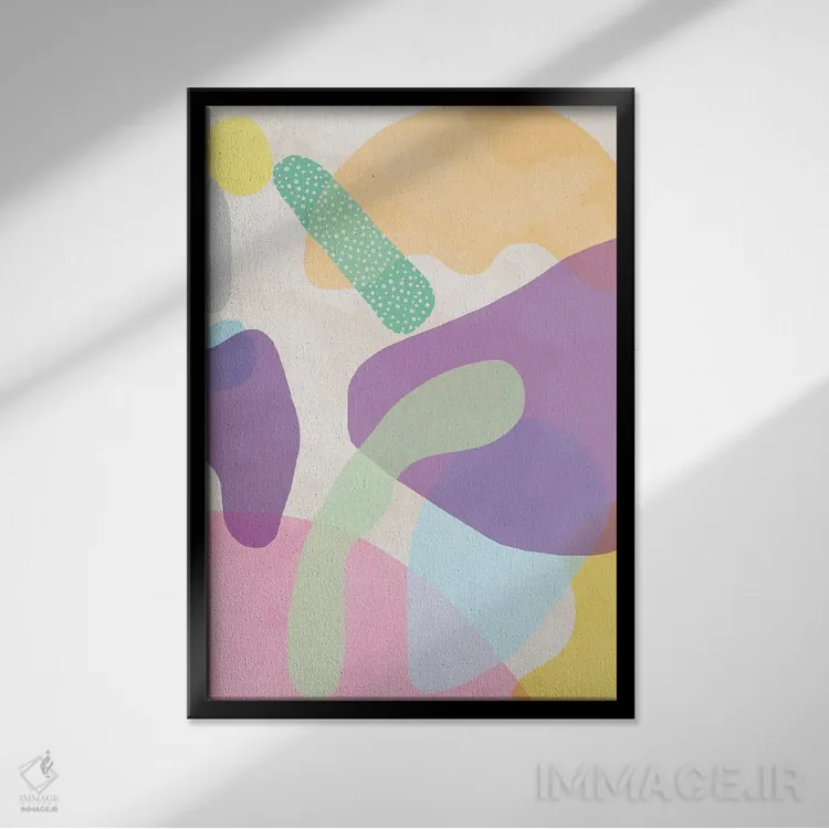 تابلو مینیمال اشکال انتزاعی ارگانیک بنفش اثر نینولا دیزاین - نمای قابدار مشکی