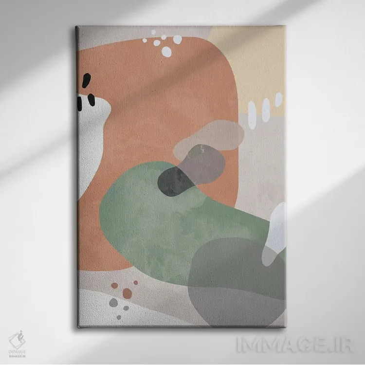 تابلو مینیمال اشکال انتزاعی ارگانیک رنگ سفالی اثر نینولا دیزاین - نمای روبهرو روی دیوار