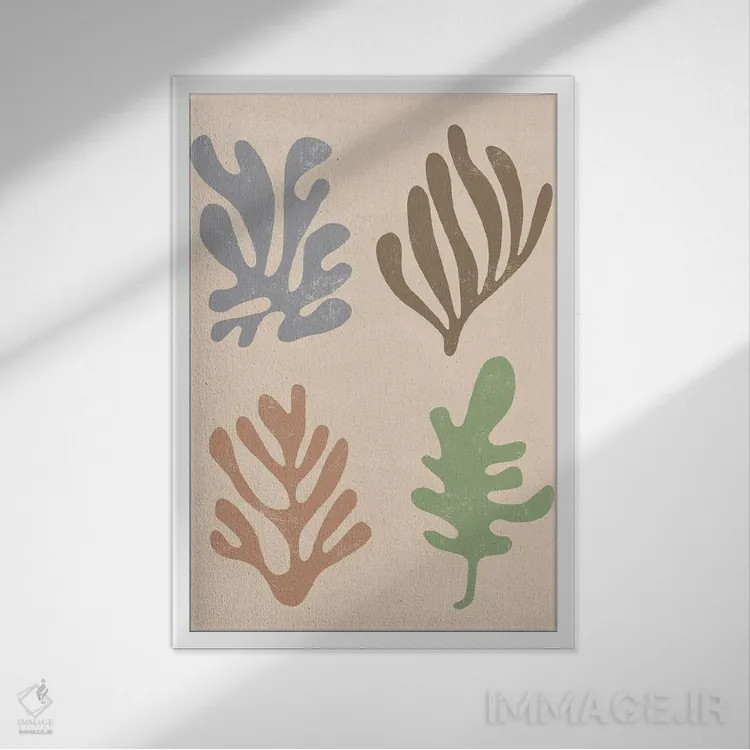 تابلو مینیمال برگ های گیاهی découpage با سبک ماتیس اثر نینولا دیزاین - نمای قابدار سفید