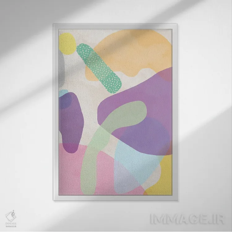 تابلو مینیمال اشکال انتزاعی ارگانیک بنفش اثر نینولا دیزاین - نمای قابدار سفید