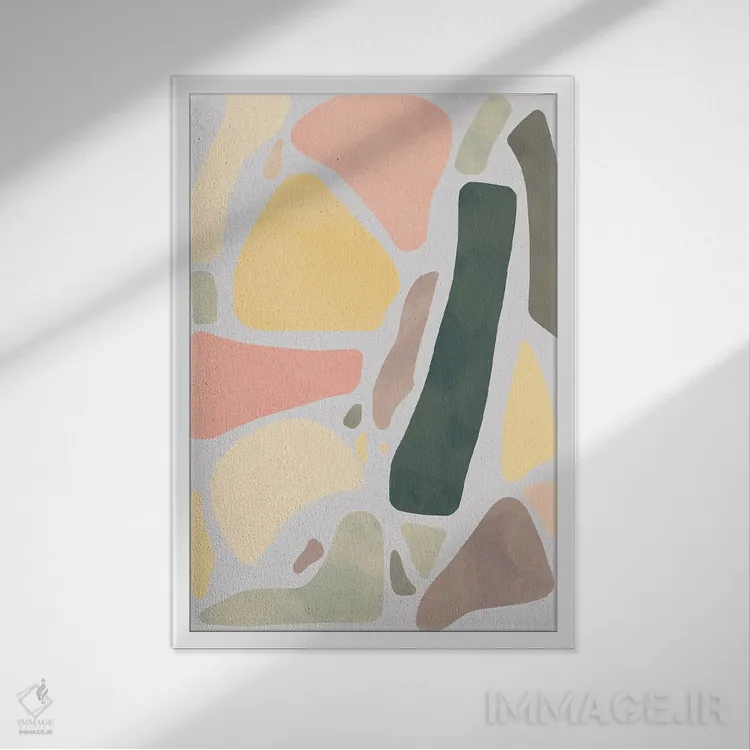 تابلو مینیمال اشکال انتزاعی روستایی ارگانیک سفالی اثر نینولا دیزاین - نمای قابدار سفید