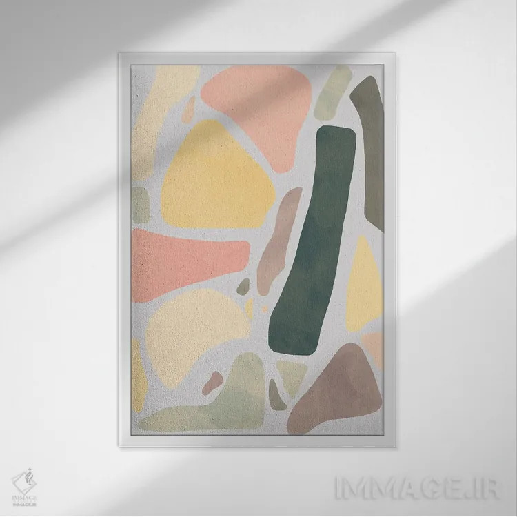 تابلو مینیمال اشکال انتزاعی روستایی ارگانیک سفالی اثر نینولا دیزاین - نمای قابدار سفید