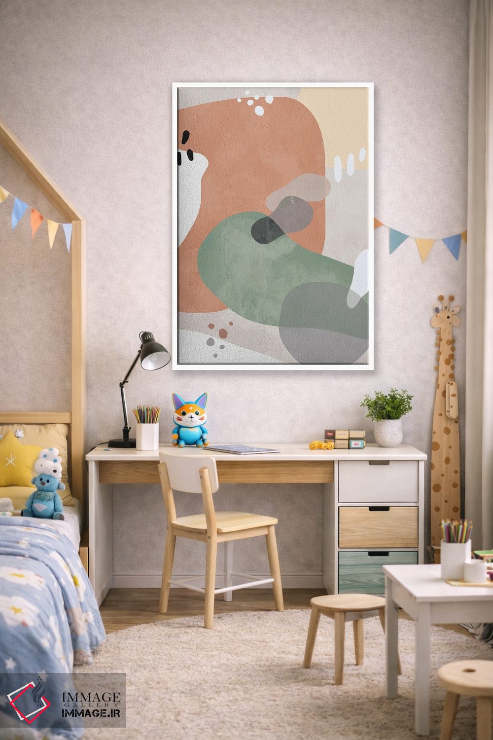 تابلو مینیمال اشکال انتزاعی ارگانیک رنگ سفالی اثر نینولا دیزاین - D1W