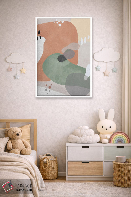 تابلو مینیمال اشکال انتزاعی ارگانیک رنگ سفالی اثر نینولا دیزاین - D3W