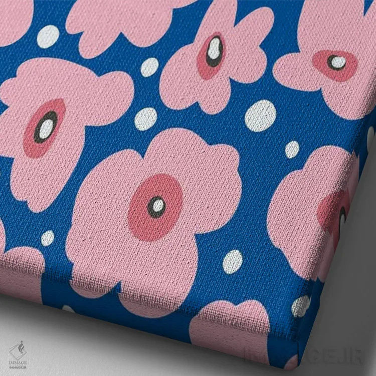 تابلو مینیمال گل های طبیعت اسکانباوراوی آبی کبالت اثر نینولا دیزاین - نمای نزدیک بافت بوم