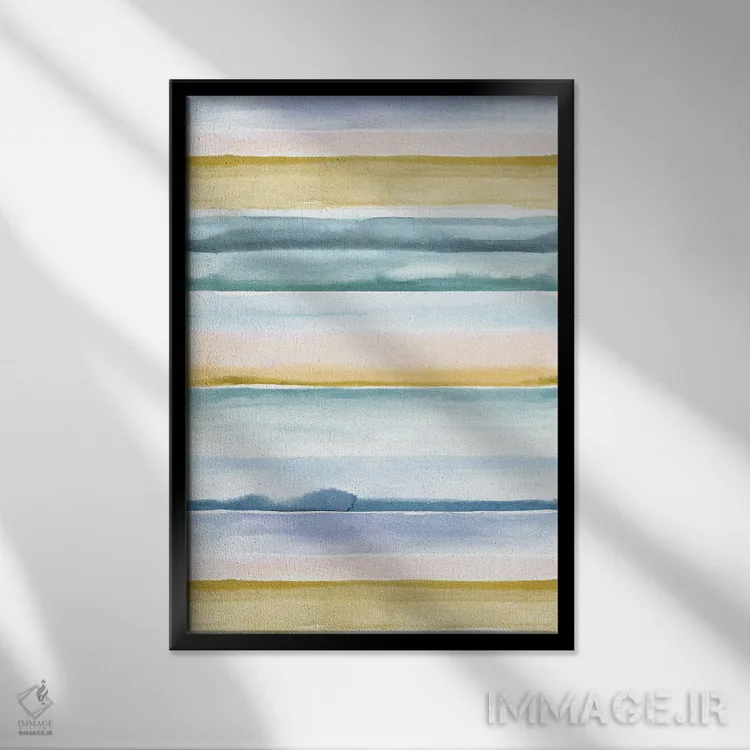 تابلو مینیمال راه راه های آرامش بخش آبی و زرد اثر نینولا دیزاین - نمای قابدار مشکی