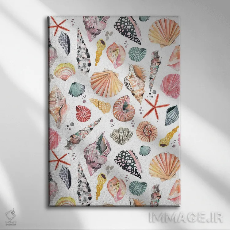 تابلو دکوراتیو صدف های دریایی و شن ساحلی اثر نینولا دیزاین - نمای روبهرو روی دیوار