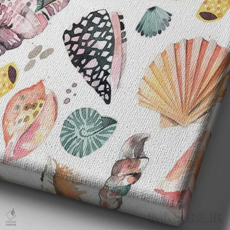 تابلو دکوراتیو صدف های دریایی و شن ساحلی اثر نینولا دیزاین - نمای نزدیک بافت بوم