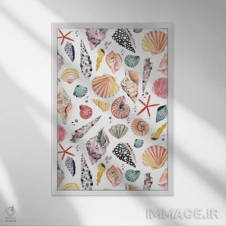 تابلو دکوراتیو صدف های دریایی و شن ساحلی اثر نینولا دیزاین - نمای قابدار سفید