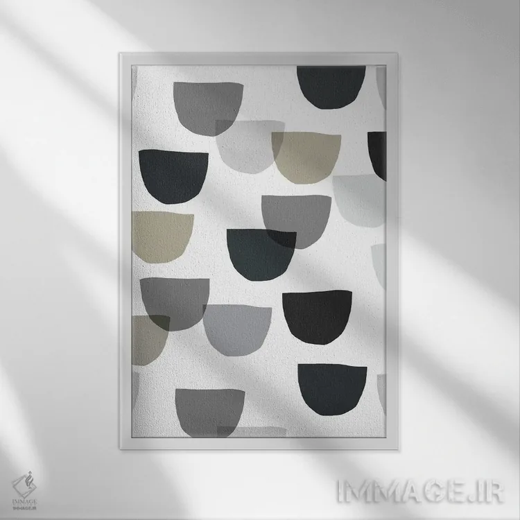 تابلو مینیمال اشکال آویز اسکانباوراوی روی هم افتاده با رنگ خنثی اثر نینولا دیزاین - نمای قابدار سفید