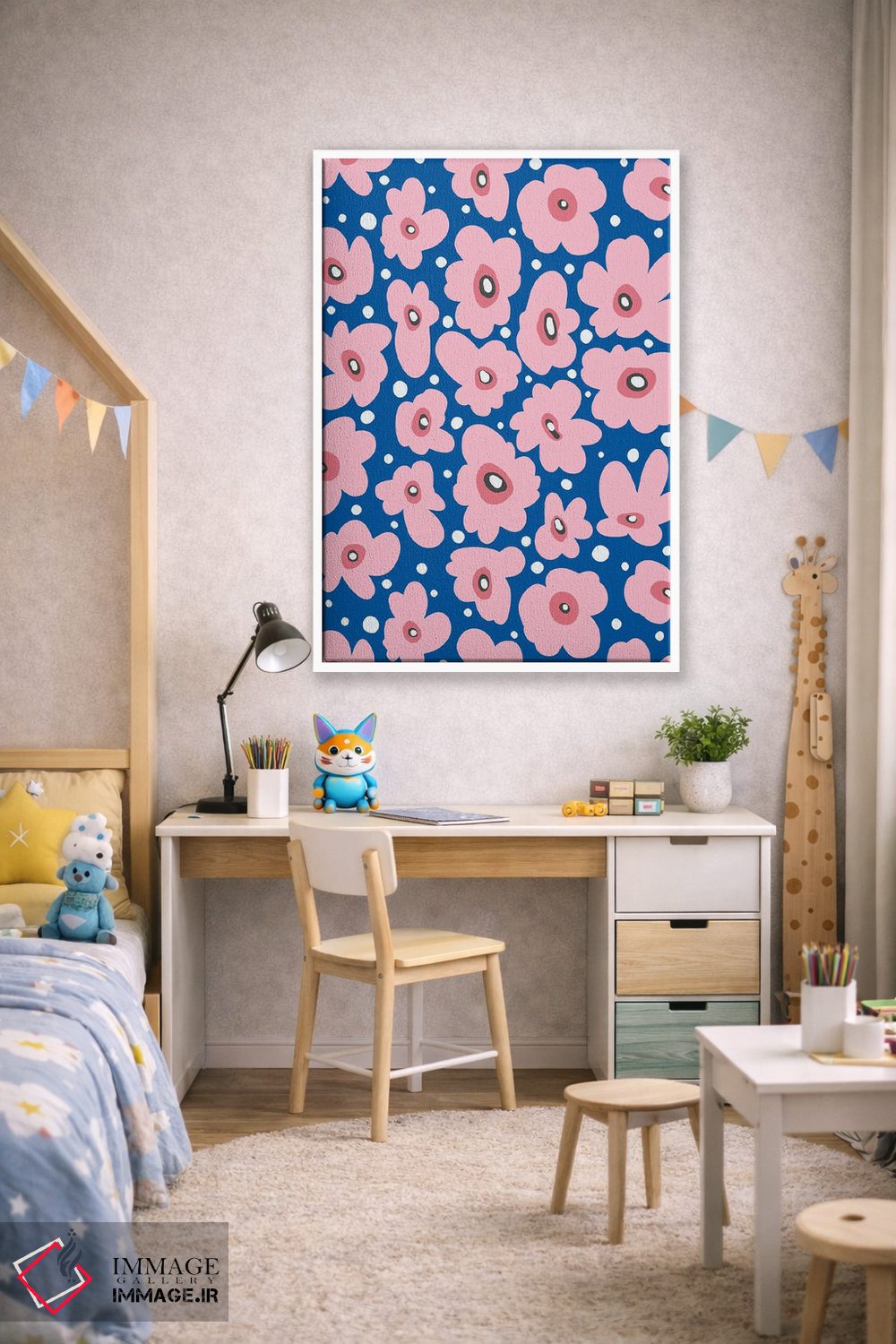 تابلو مینیمال گل های طبیعت اسکانباوراوی آبی کبالت اثر نینولا دیزاین - D1W