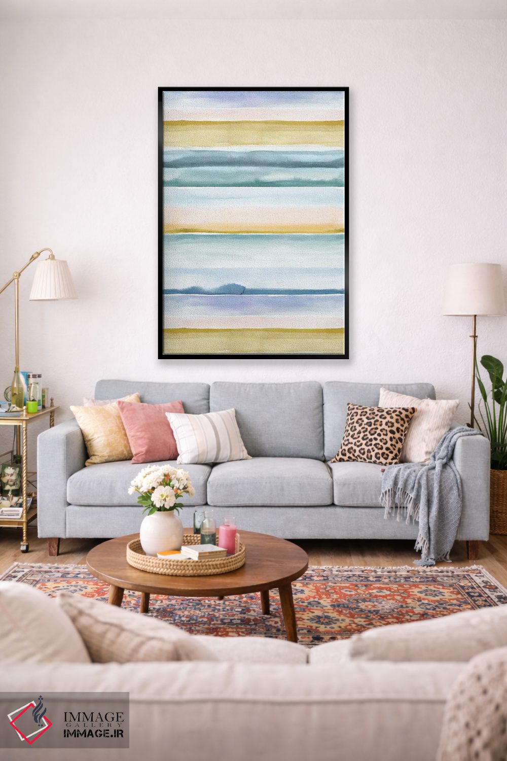 تابلو مینیمال راه راه های آرامش بخش آبی و زرد اثر نینولا دیزاین - D2B