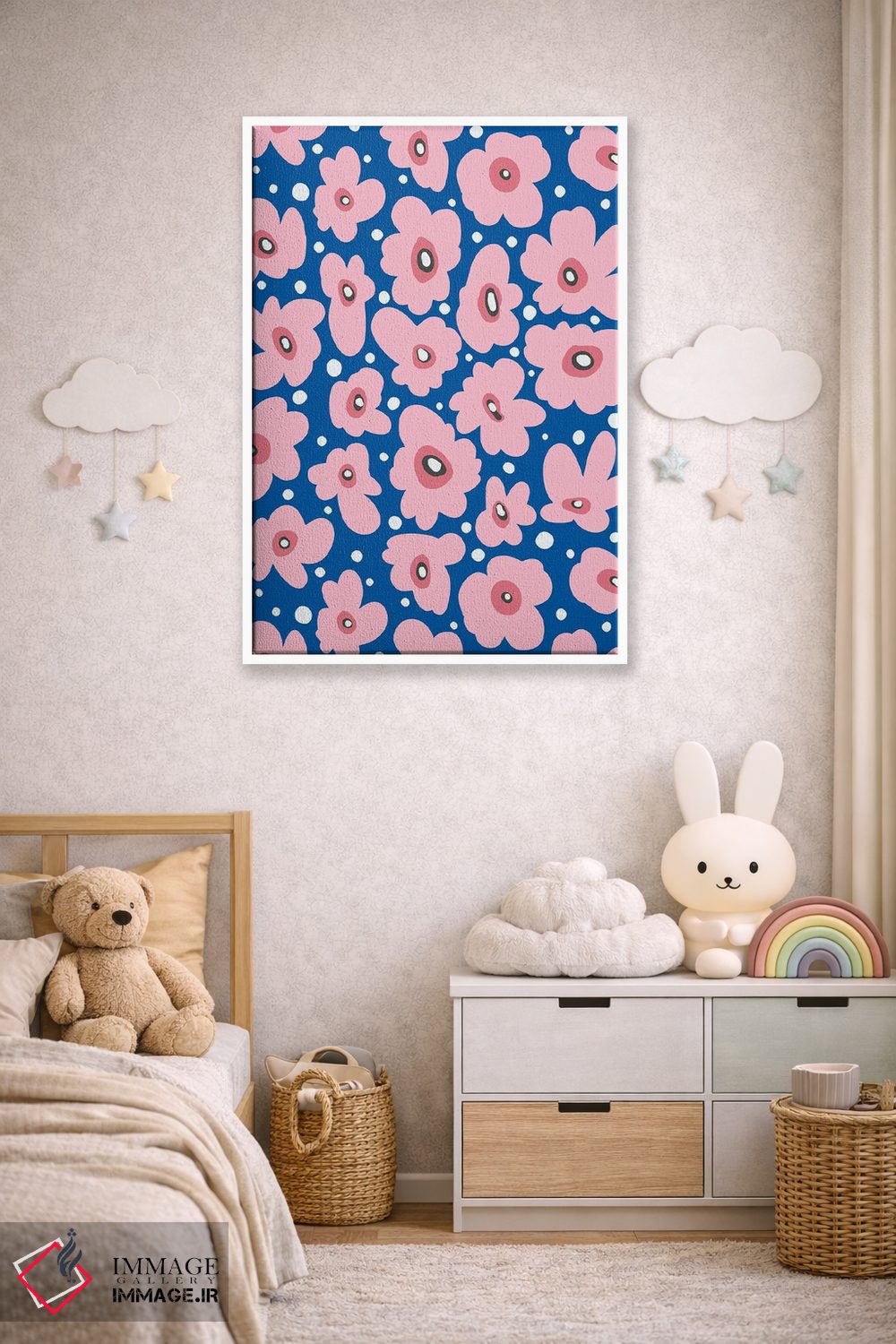 تابلو مینیمال گل های طبیعت اسکانباوراوی آبی کبالت اثر نینولا دیزاین - D3W