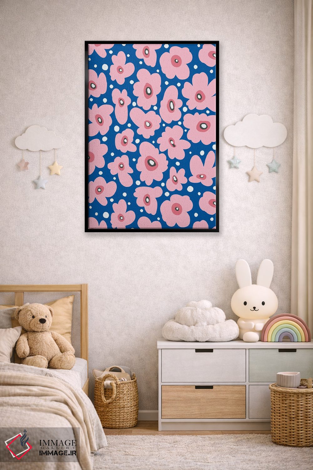 تابلو مینیمال گل های طبیعت اسکانباوراوی آبی کبالت اثر نینولا دیزاین - D5B