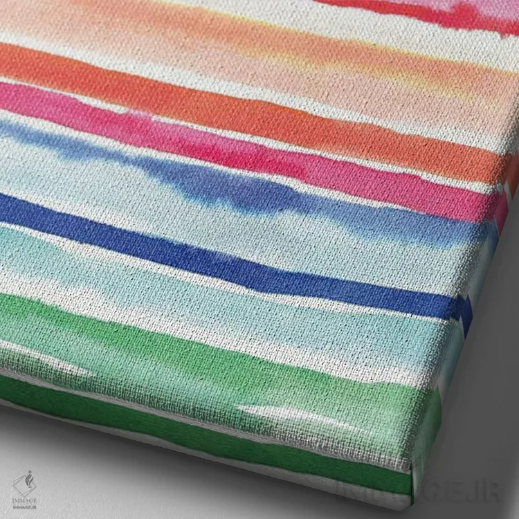 تابلو انتزاعی راه راه های تابستانی رنگارنگ اثر نینولا دیزاین - نمای نزدیک بافت بوم