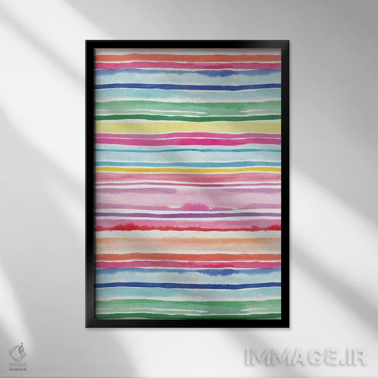 تابلو انتزاعی راه راه های تابستانی رنگارنگ اثر نینولا دیزاین - نمای قابدار مشکی
