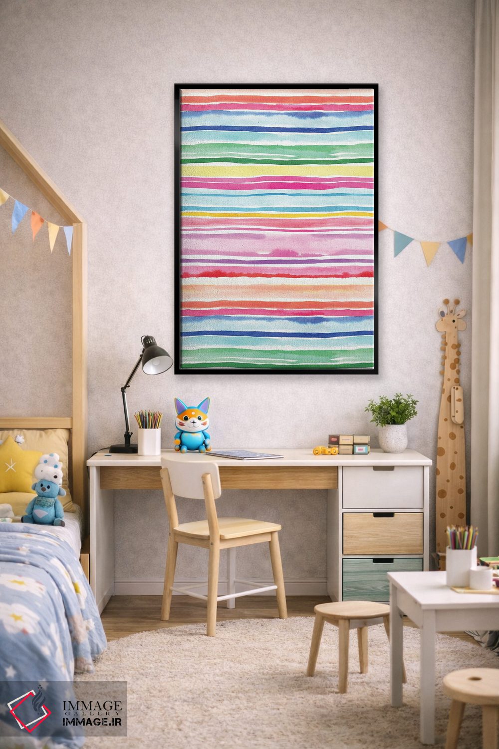 تابلو انتزاعی راه راه های تابستانی رنگارنگ اثر نینولا دیزاین - D2B