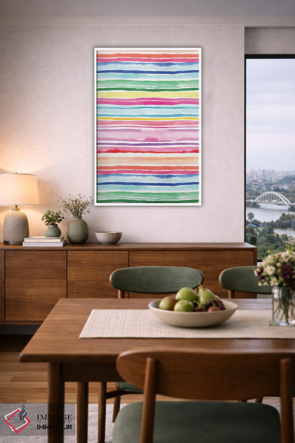 تابلو انتزاعی راه راه های تابستانی رنگارنگ اثر نینولا دیزاین - D6W