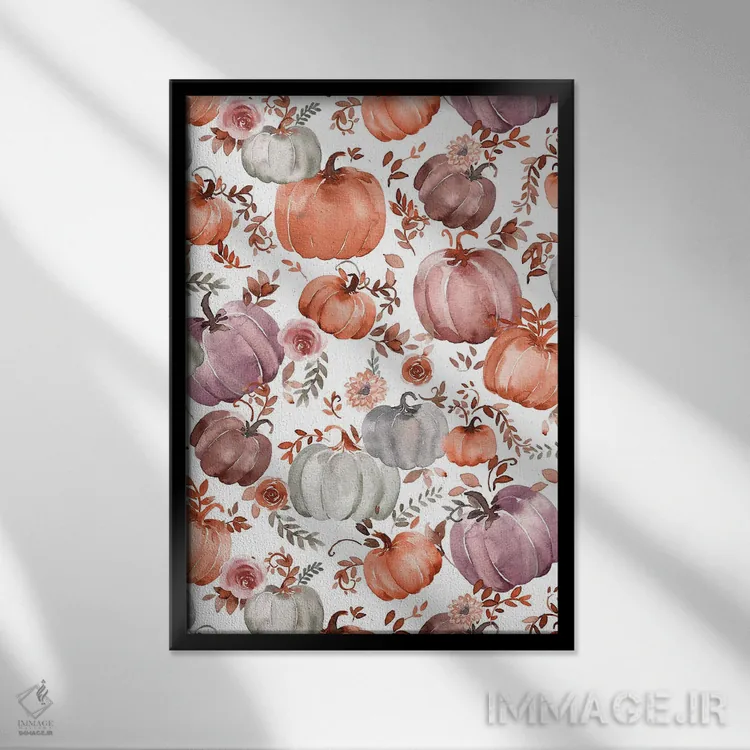 تابلو دکوراتیو کدوهای پاییزی به سبک کاتیج کور اثر نینولا دیزاین - نمای قابدار مشکی