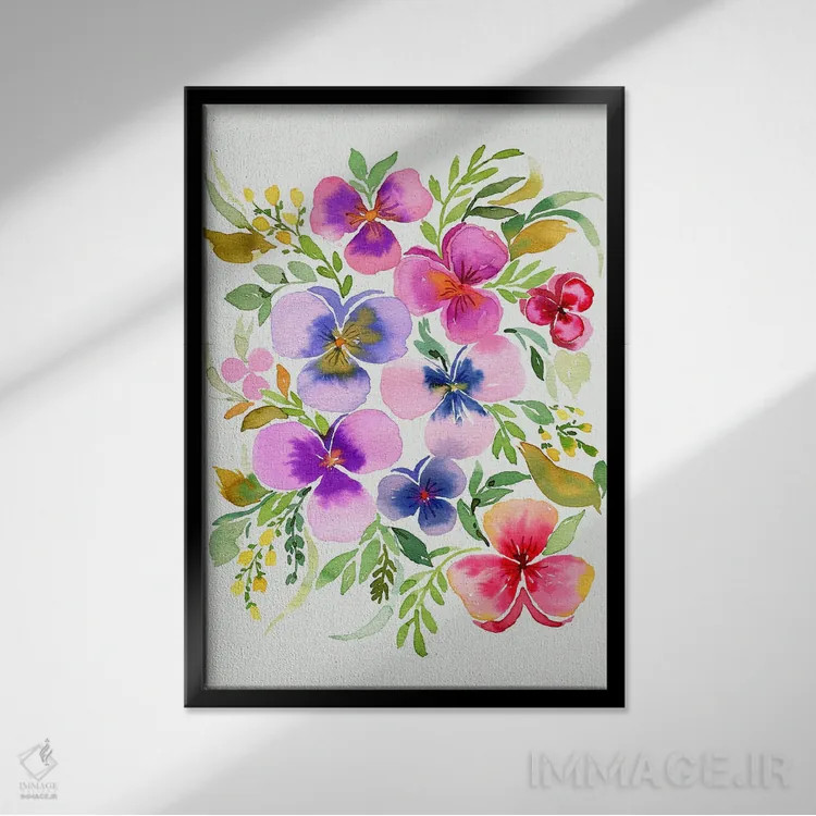 تابلو مدرن آبرنگ بنفشه های باغچه ای اثر نینولا دیزاین - نمای قابدار مشکی