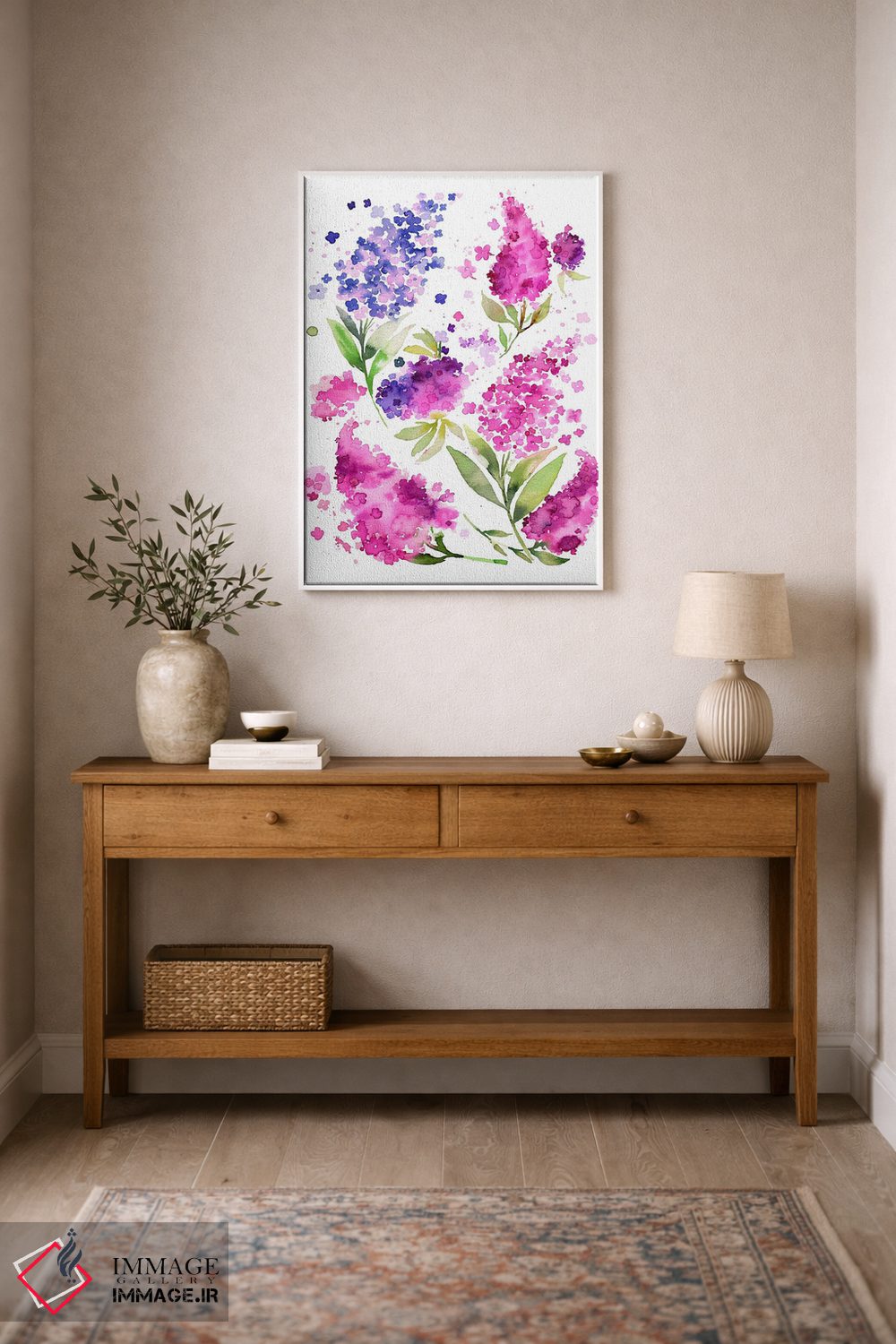 تابلو مدرن آبرنگ ادریسی ها و یاس بنفش اثر نینولا دیزاین - D1W