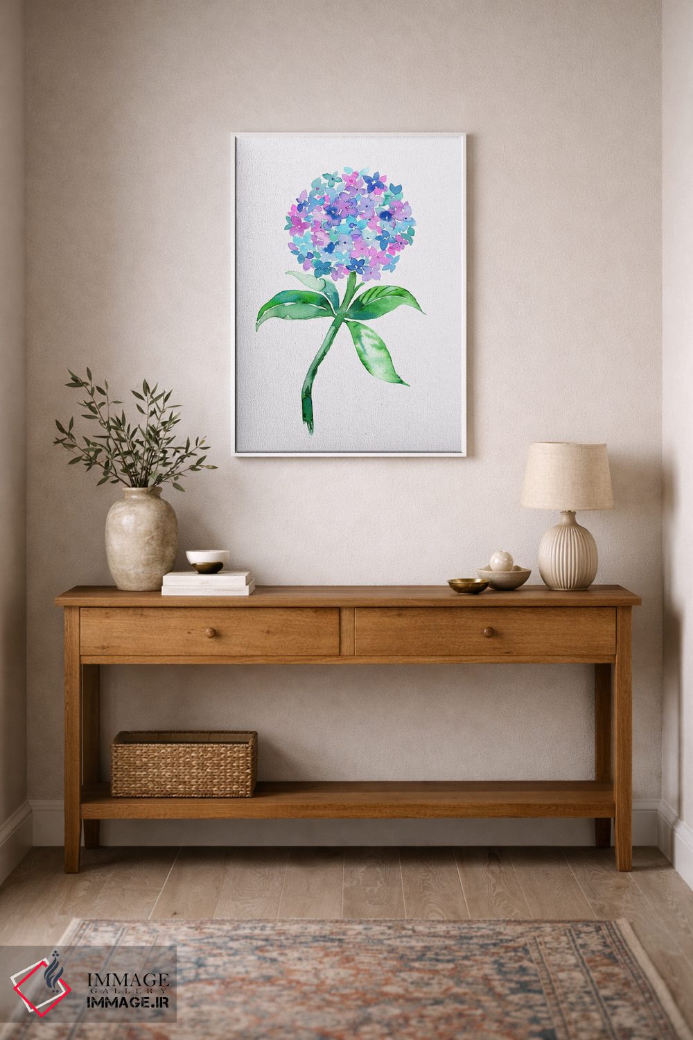 تابلو مدرن آبرنگ گل ادریسی اثر نینولا دیزاین - D1W