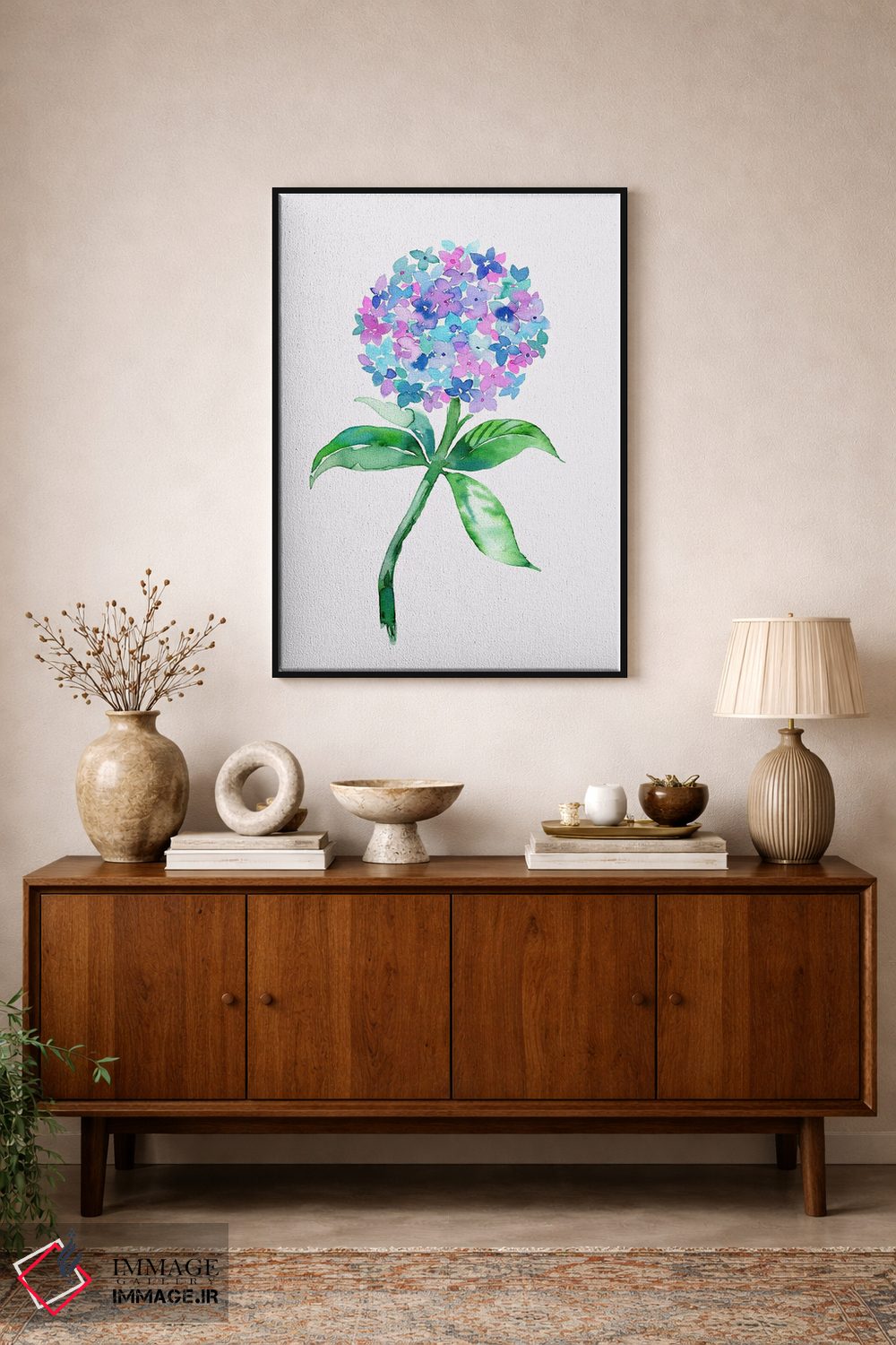 تابلو مدرن آبرنگ گل ادریسی اثر نینولا دیزاین - D2B