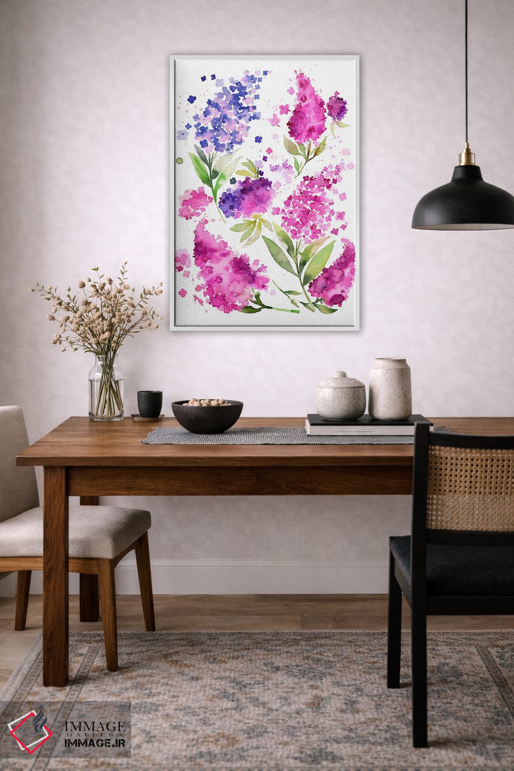 تابلو مدرن آبرنگ ادریسی ها و یاس بنفش اثر نینولا دیزاین - D2W