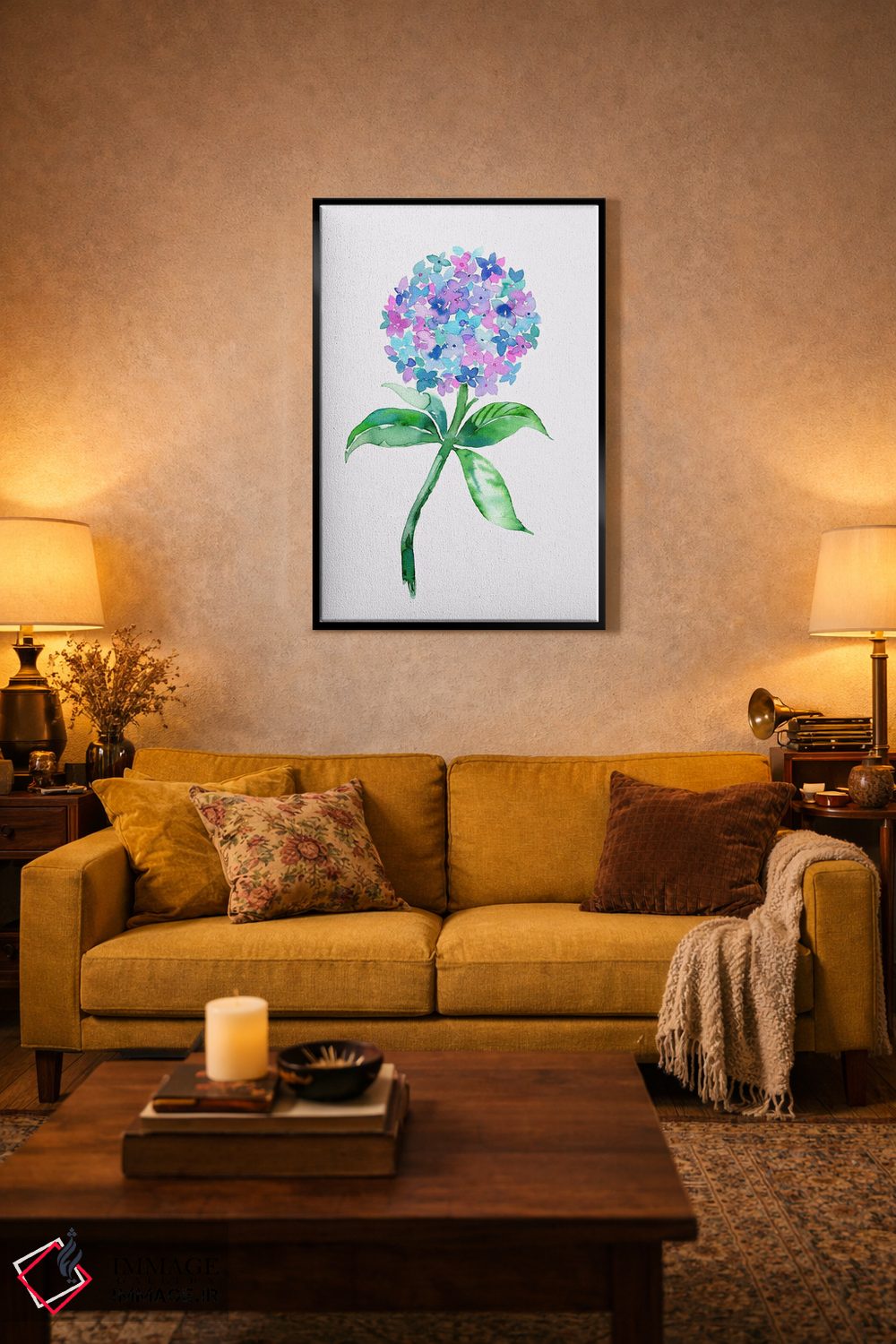 تابلو مدرن آبرنگ گل ادریسی اثر نینولا دیزاین - D4B