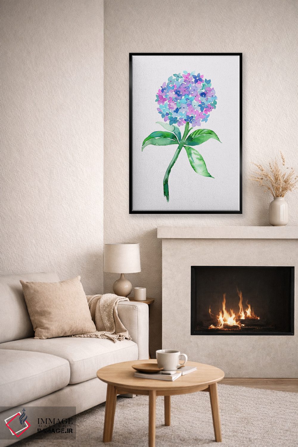 تابلو مدرن آبرنگ گل ادریسی اثر نینولا دیزاین - D6B