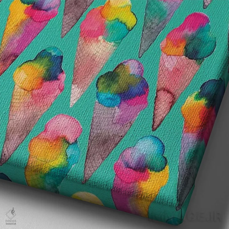 تابلو دکوراتیو بستنی قیفی سبز اثر نینولا دیزاین - نمای نزدیک بافت بوم